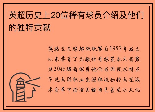 英超历史上20位稀有球员介绍及他们的独特贡献